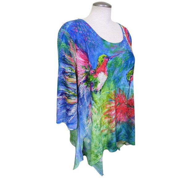 Leoma Lovegrove Hummingbird Art Top Womens XXL Colorful Atsy Blue - Picture 3 of 9